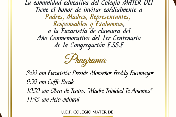 INVITACIÓN « Cierre 1er Centenario de la Congregación E.SS.E»